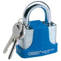 Draper 64183 - Draper 64183 - 65mm Laminated Steel Padlock and 2 Keys with Hardened Steel Shackle and Bumper