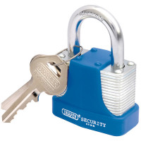 Draper 64181 - Draper 64181 - 44mm Laminated Steel Padlock and 2 Keys with Hardened Steel Shackle and Bumper