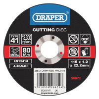 Draper 26872 - Draper 26872 - Flat Metal Cutting Wheels in a Box of 100 (115 x 22.2 x 1.0mm)