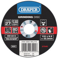Draper 27045 - Draper 27045 - INOX Grinding Disc (115 x 6.5 x 22.2mm)