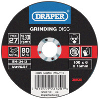 Draper 26820 - Draper 26820 - Grinding Disc With Depressed Centre Bore (100 x 6 x 16mm)