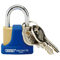 Draper 64164 - Draper 64164 - 32mm Solid Brass Padlock and 2 Keys with Hardened Steel Shackle and Bumper