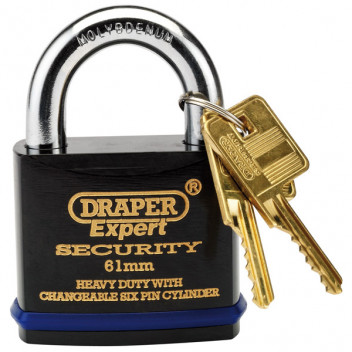 Draper Expert 64194 - Expert 61mm Heavy Duty Padlock and 2 Keys with Super Tough Molybdenum Steel Shackle