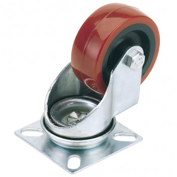 Draper 65513 - 75mm Dia. Swivel Plate Fixing Polyurethane Wheel - S.W.L. 70Kg