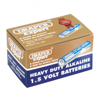 Draper 64247 - Trade Pack of 24 AAA-Size Heavy Duty Alkaline Batteries