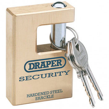 Draper Expert 64201 - Expert 63mm Quality Close Shackle Solid Brass Padlock and 2 Keys with Hardened Steel Shackle