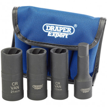 Draper Expert 09539 - 1/2" Sq. Dr. Wheel Nut Double Impact Socket Kit (4 Piece)