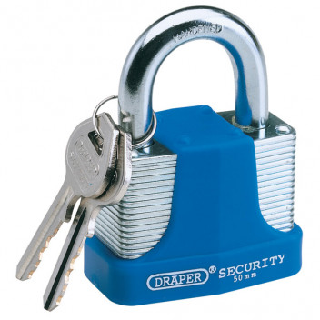 Draper 64183 - 65mm Laminated Steel Padlock and 2 Keys with Hardened Steel