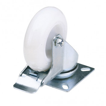 Draper 65499 - 75mm Dia. Swivel Plate Fixing Nylon Wheel with Brake - S.W.L. 70Kg