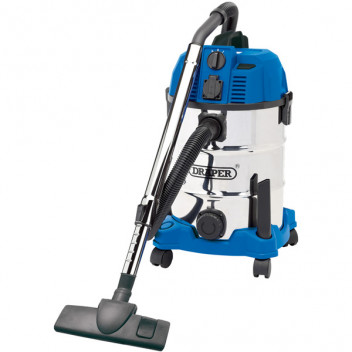 Draper 20529 - 30L Wet and Dry Vacuum Cleaner with Stainless Steel Tank and Integrated 230V Power Socket (1600W)