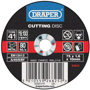 Draper 26825 - Flat Metal Cutting Discs (75 x 1.6 x 10mm)