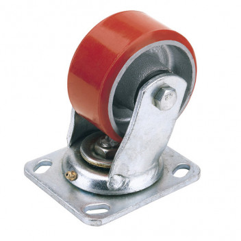 Draper 65526 - 125mm Dia. Swivel Plate Fixing Heavy Duty Polyurethane Wheel - S.W.L. 300Kg