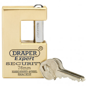 Draper Expert 64202 - Expert 76mm Quality Close Shackle Solid Brass Padlock and 2 Keys with Hardened Steel Shackle