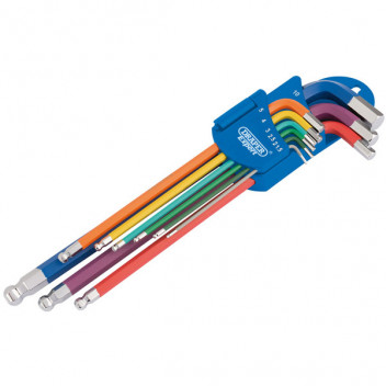 Draper Expert 66134 - Metric Coloured Extra Long Hexagon and Ball End Key Set (9 Piece)