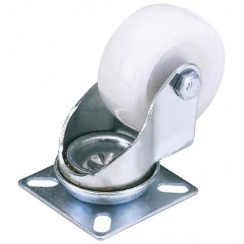 Draper 65497 - 75mm Dia. Swivel Plate Fixing Nylon Wheel - S.W.L. 70Kg