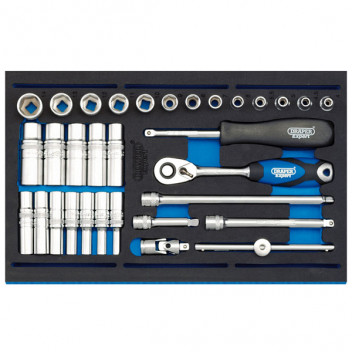 Draper Expert 63532 - 1/4" Socket Set in 1/4 Drawer EVA Insert Tray (32 Piece)