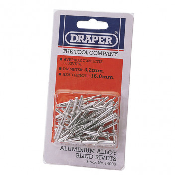 Draper 14008 - 50 x 3.2mm x 15.8mm Blind Rivets