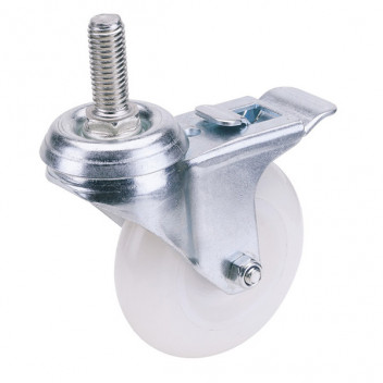 Draper 65506 - 100mm Dia. Swivel Bolt Fixing Nylon Wheel with Brake - S.W.L. 125Kg