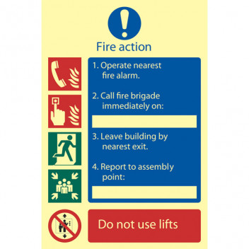 Draper 72157 - Glow In The Dark 'Fire Action Procedure' Mandatory Sign
