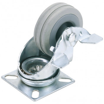 Draper 65469 - 50mm Dia. Swivel Plate Fixing Rubber Castor with Brake - S.W.L 50Kg