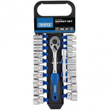 Draper 16373 - 3/8" Sq. Dr. Combined MM/AF Socket and Ratchet Set (22 piece)