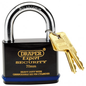 Draper Expert 64195 - Expert 70mm Heavy Duty Padlock and 2 Keys with Super Tough Molybdenum Steel Shackle