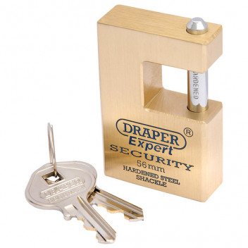 Draper Expert 64200 - Expert 56mm Quality Close Shackle Solid Brass Padlock and 2