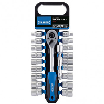 Draper 16376 - 1/2" Sq. Dr. Combined MM/AF Socket and Ratchet Set (20 piece