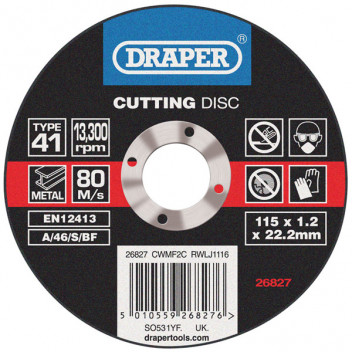 Draper 26827 - Flat Metal Cutting Discs (115 x 1.2 x 22.2mm)
