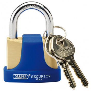 Draper 64165 - 42mm Solid Brass Padlock and 2 Keys with Hardened Steel Shac