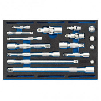Draper Expert 63530 - Extension Bar, Universal Joints and Socket Convertor Set 1/4 Drawer EVA Insert Tray (16 Piece)