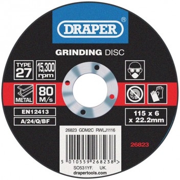 Draper 26823 - Grinding Disc With Depressed Centre Bore (115 x 6 x 22.2mm)