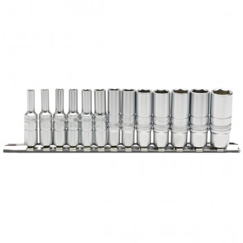 Draper Expert 16490 - 1/4" Sq. Dr. Deep Metric Sockets on Metal Rail (13 piece)
