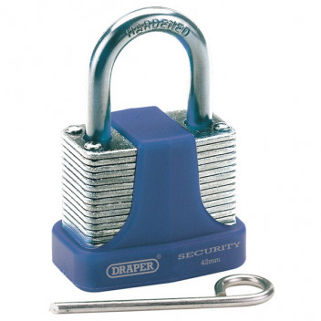 Draper 64157 - 42mm Laminated Steel Padlock with 3 Number Combination and Hardened Steel Shackle
