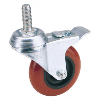 Draper 65516 - 75mm Dia. Swivel Bolt Fixing Polyurethane Wheel with Brake - S.W.L. 70Kg